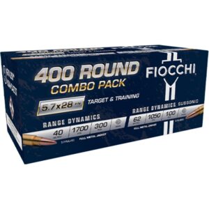 Fiocchi Range Dynamics 5.7x28mm combo pack 40gr FMJ and 62gr FMJ subsonic 400 rounds