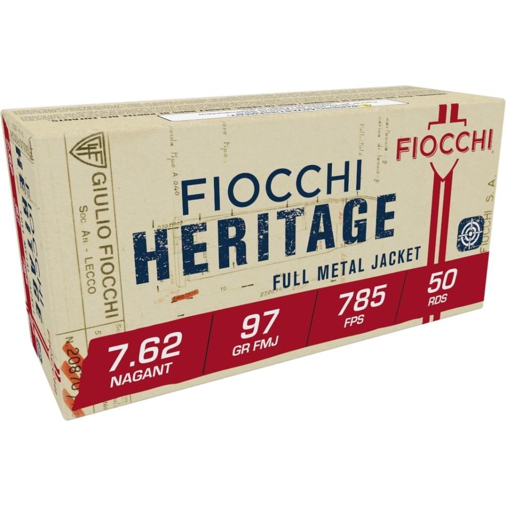 Fiocchi 7.62 Nagant 50rd box Full Metal Jacket brass-cased handgun ammunition