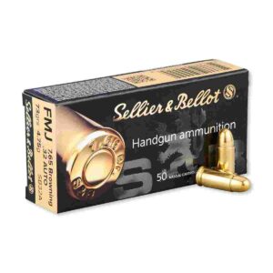 Sellier & Bellot .32 ACP 73 gr FMJ ammunition, 50/box