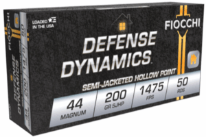 Fiocchi .44 Magnum 200 gr SJHP ammunition box - 50 rounds, brass-cased