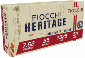 Fiocchi 7.62x25 Tokarev 50rd FMJ box - brass-cased handgun ammunition