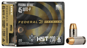 Federal Personal Defense 45 ACP AUTO Ammo 230 Grain +P HST Jacketed Hollow Point 20/bx - P45HST1S