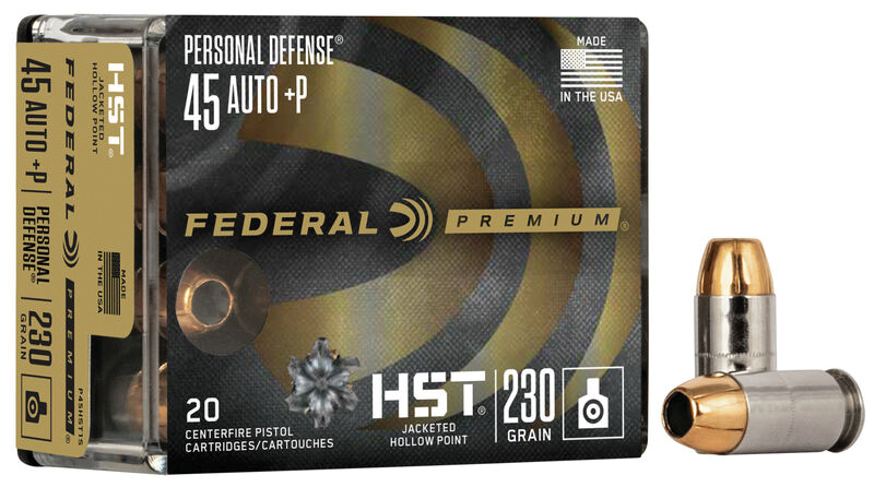 Federal Personal Defense 45 ACP AUTO Ammo 230 Grain +P HST Jacketed Hollow Point 20/bx - P45HST1S