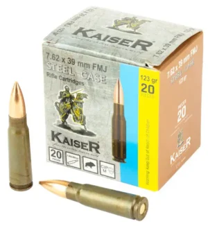 Kaiser CENT 7.62x39 123 GR FMJ steel-case ammunition 20-round box