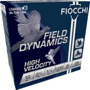Fiocchi 12HV8 Field Dynamics High Velocity 12ga 2.75" 1 1/4 oz #8 25/bx