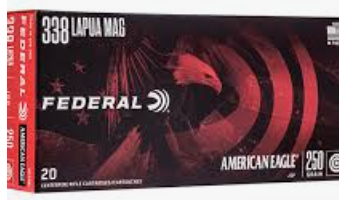 Federal American Eagle 338 Lapua Ammo 250 Grain Jacketed Soft Point 20/bx - AE338L