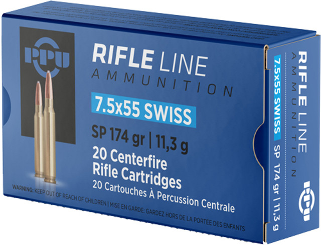 Prvi Partizan Rifle Line 7.5x55 Swiss Ammo 174 Grain Soft Point 20/bx - PP7SS
