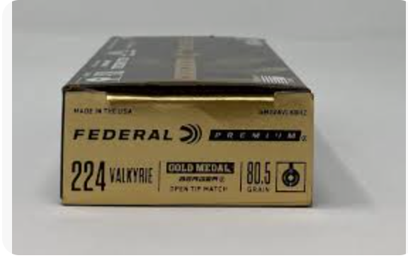 Federal Gold Medal 224 Valkyrie Ammo 80.5 Grain Berger Open Tip Match 20/bx - GM224VLKBH2