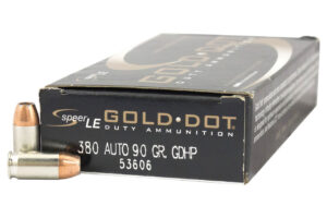 Speer Gold Dot LE Duty 380 ACP Auto Ammo 90 Grain Jacketed Hollow Point 50/bx - 53606