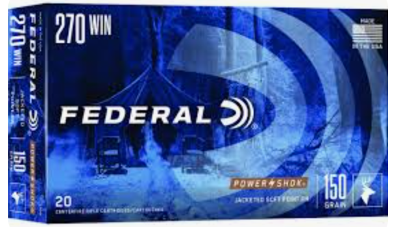 Federal Power-Shok 270 Winchester Ammo 150 Grain Jacketed Soft Point 20/bx - 270B