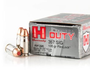 Hornady Critical Duty 357 SIG Ammo 135 Grain FlexLock 20/bx - 91296