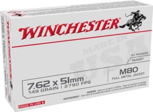 Winchester USA 7.62x51mm NATO Ammo 149 Grain Full Metal Jacket 20/bx - WM80