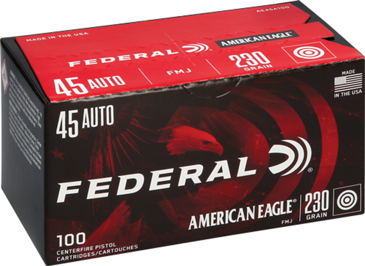 Federal .45 ACP American Eagle 230gr FMJ Ammo 100/bx - AE45A