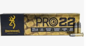 Browning Ammo B194122101 Pro22 Subsonic Velocity 22 LR 40 gr 1085 fps Lead Round Nose (LRN) 100 Bx