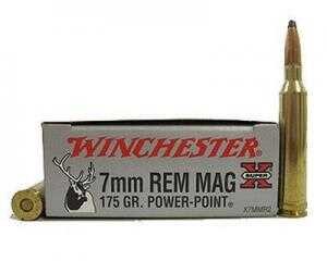 Winchester Repeating Arms Power Point 7mm Remington Magnum Ammunition JSP 175 Grains X7MMR2