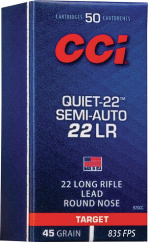 CCI Quiet-22 Semi-Auto 22 Long Rifle Ammo 45 Grain Lead Round Nose 835FPS 50/bx - 975CC
