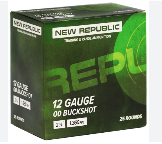 NEW REPUBLIC 12 GAUGE 00 BUCK 9 Pellets 2-3/4″ Box of 25 NRTR12BK