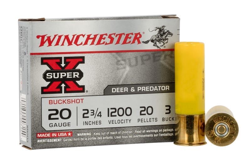 Winchester Super-X Ammo 20ga 2 3/4" 20 Pellets #3 Buffered Lead Buckshot 5rd box
