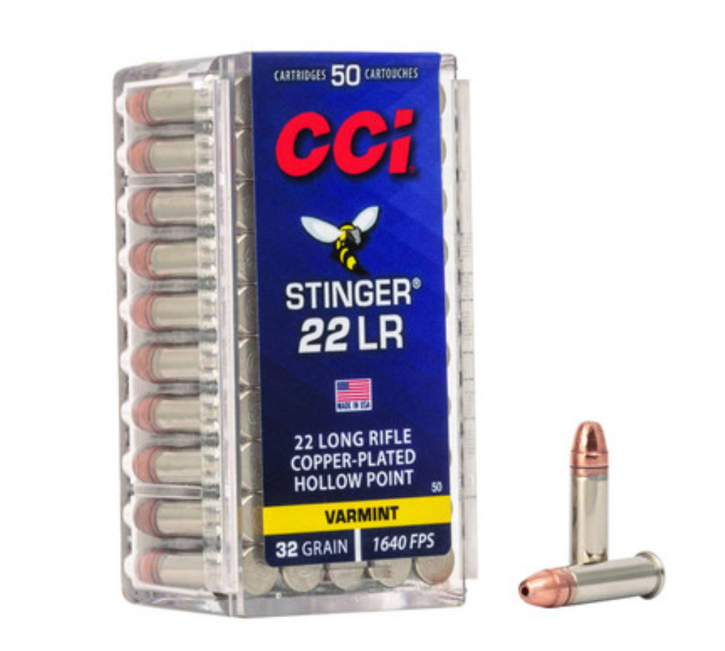 CCI Stinger 22 Long Rifle Ammo 32 Grain Copper Plated Hollow Point 50/bx - 0050