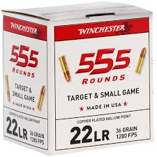 Winchester 22 Long Rifle Ammo 36 Grain Plated Lead Hollow Point 555/bx - 22LR555HP