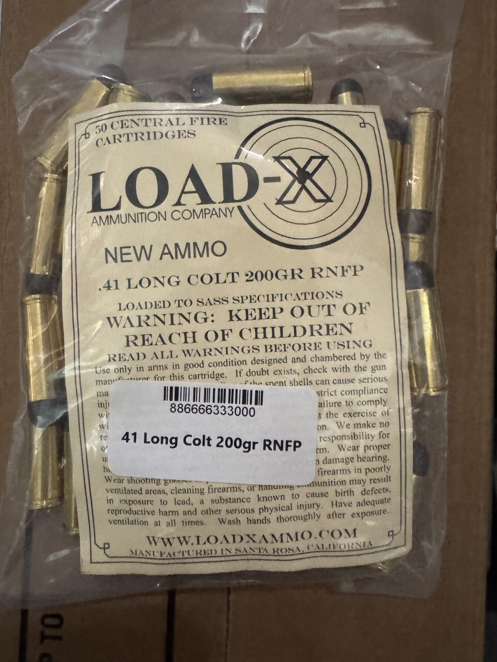 Load-x 41 Long Colt 200gr Round Nose Flat Point