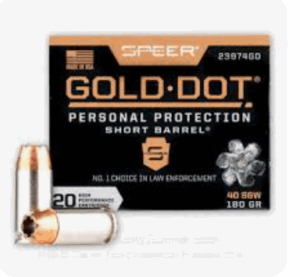 Speer Gold Dot Short Barrel 40 S&W Ammo 180 Grain Jacketed Hollow Point 20/bx - 23974GD