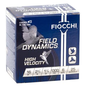 Fiocchi High Velocity 16 Gauge Ammo 2 3/4" 1 1/8 oz #6 Lead Shot 1300FPS 25/bx - 16HV6