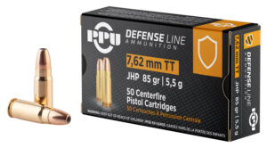 PPU Defense Line Brass 7.62 X 25 Tokarev 85-Grain 50-Rounds JHP - PPD7T