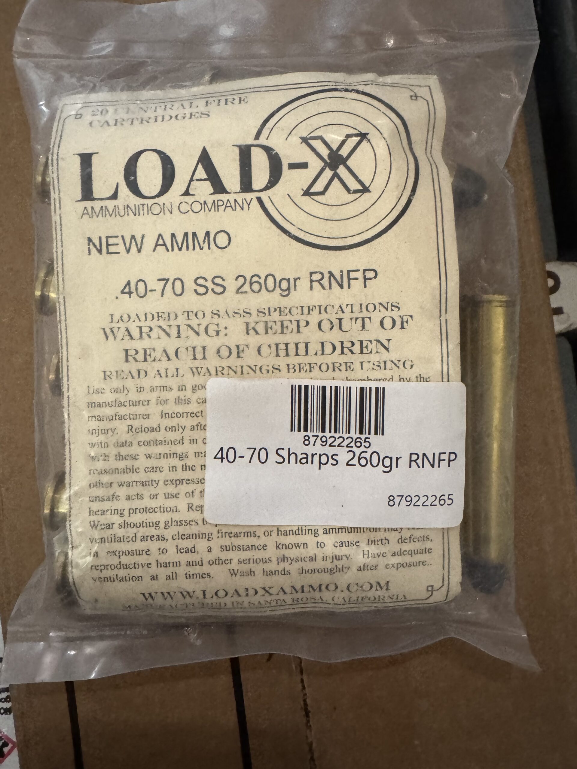 Load-x 40-70 Sharps 260gr Round Nose Flat Point