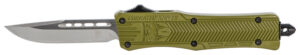 CobraTec Knives SODCTK1SDNS CTK-1  Small 2.75" OTF Drop Point Plain D2 Steel Blade/OD Green Aluminum Handle Features Glass Breaker Includes Pocket Clip