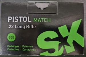 SK Pistol Match Ammunition 22 Long Rifle 40 Grain Lead Round Nose 500/Brick