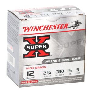 Winchester Super‑X High Brass 12 Gauge Ammo 2 3/4″ 1 1/4 oz #5 Lead Shot 25/bx - X125