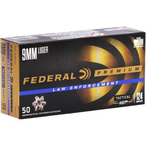 Federal Premium Law Enforcement HST 9mm Ammo 124 Grain Jacketed Hollow Point 50/bx - P9HST1