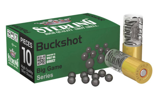 Sterling Big Game 12 Gauge Shotshell Ammunition, 2 3/4 Inch, 1330 FPS, 9 Pellet, #00 Buck – 10 Cartridge Box SRL8698779949730