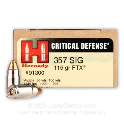 Hornady Critical Defense 357 Sig Ammo 115 Grain Hornady FTX Polymer Tip Box of 20 - (91300)