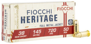 Fiocchi 38 S&W Short 145gr FMJ ammunition 50 round box