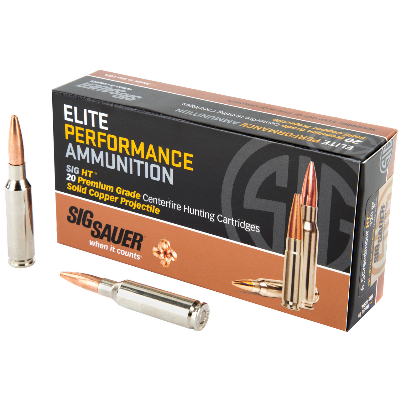 Sig Sauer Elite Performance Hunting HT 6.5 Creedmoor Ammo 120 Grain Solid Copper Lead Free Expanding 20/bx - E65CH1-20