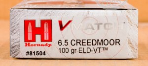 Hornady V-Match 6.5 Creedmoor Ammo 100 Grain Hornady ELD-VT Polymer Tip Box of 20 - 81504