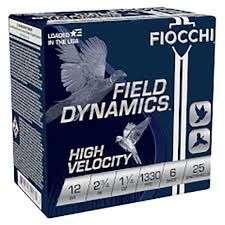 Fiocchi Field Dynamics High Velocity 12 Gauge Ammo 2 3/4" 1 1/4 oz #6 Lead Shot 25/bx - 12HV6