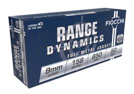 Fiocchi Range Dynamics 9mm Ammo 158 Grain Full Metal Jacket 50/bx - 9APE