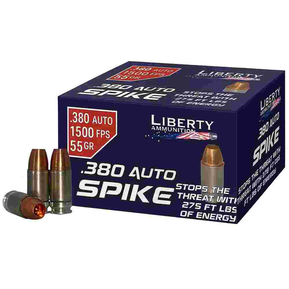 Liberty Spike .380 ACP 55gr hollow point ammunition 20-count box