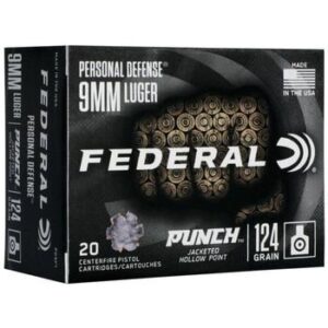 Federal Personal Defense Punch 9mm Luger Ammo 124 Grain Jacketed Hollow Point 20/bx - PD9P1