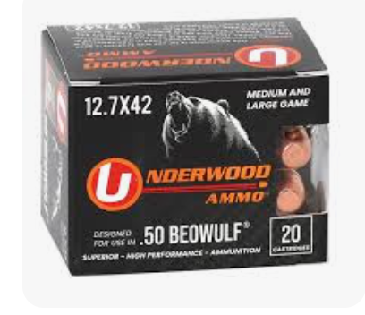 Underwood 50 Beowulf (12.7×42) Ammo 350 Grain Full Metal Jacket – 557