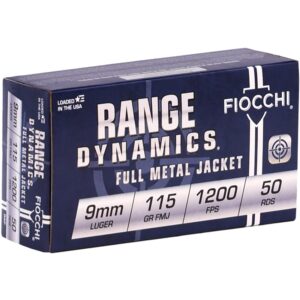 Fiocchi Range Dynamics 9mm Ammo 115 Grain Full Metal Jacket 50/bx - FCH9AP