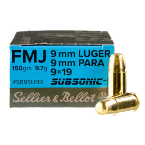 Sellier & Bellot Subsonic 9mm Ammo 150 Grain Full Metal Jacket 50/bx - SB9SUBB