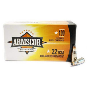 Armscor Precision Inc .22 TCM 40 Grain Jacketed Hollow Point Nickel Plated Brass Pistol Ammunition 100 Rounds - 50326