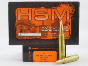 HSM Match 338 Remington Ultra Magnum Ammo 250 Grain Sierra MatchKing Boat Tail Hollow Point Box of 20 - HSM-338RUM-9-N