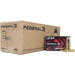 Federal American Eagle Rifle Ammunition 5.56mm 55gr FMJ 3165 fps 500/ct Case (25-20/ct Boxes)