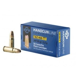 PPU 7.62x25 Tokarev 85gr JHP ammunition 50 round box