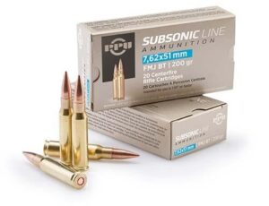 PPU Subsonic 7.62x51mm 200gr FMJ-BT ammunition 20 round box